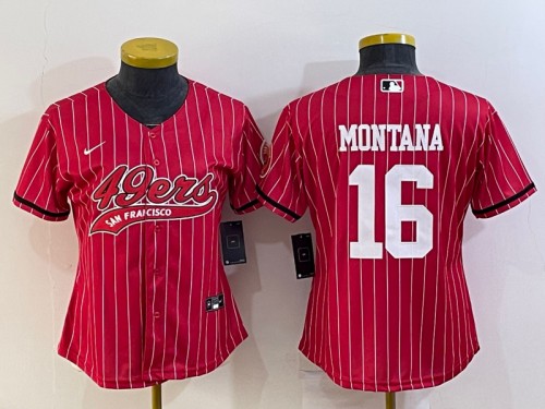 Youth San Francisco 49ers #16 Joe Montana Red With Patch Cool Base Stitched Baseball Jersey